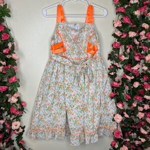 Giggla & Gigglee White Orange Green Floral Fit and Flare Dress Size 4 Girls
